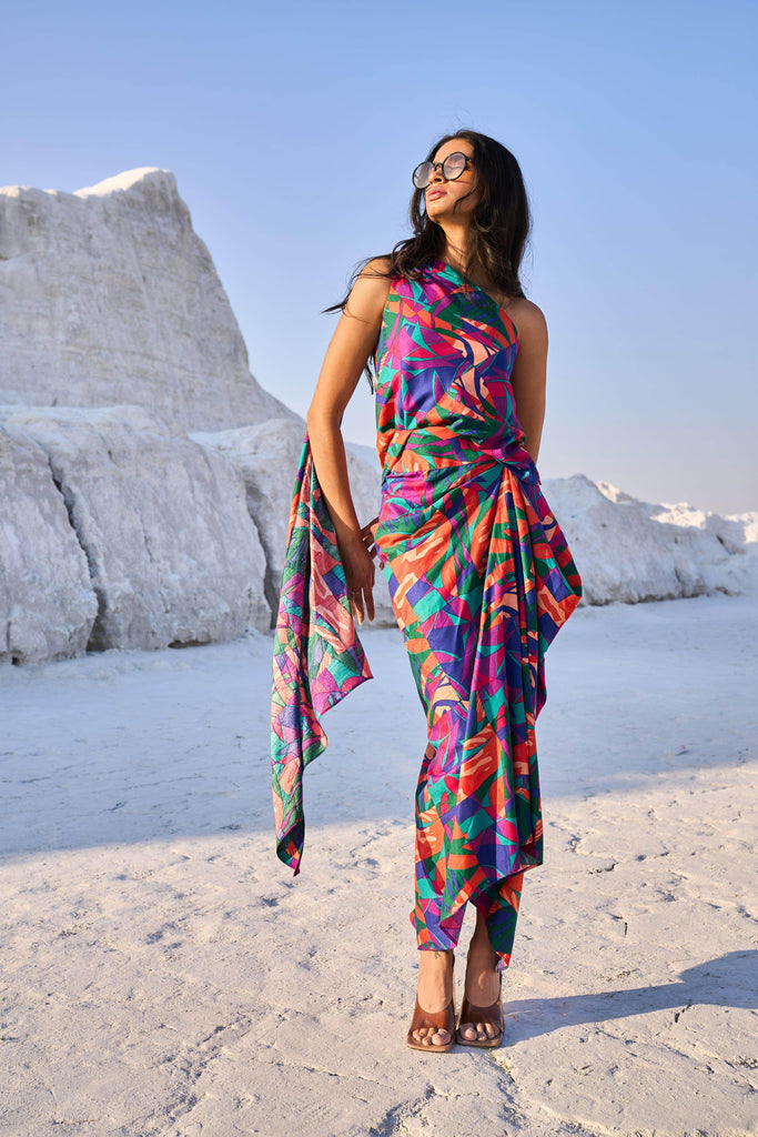 ABSTRACT PRINTED DRAPE SKIRT - dash and dot dash and dot