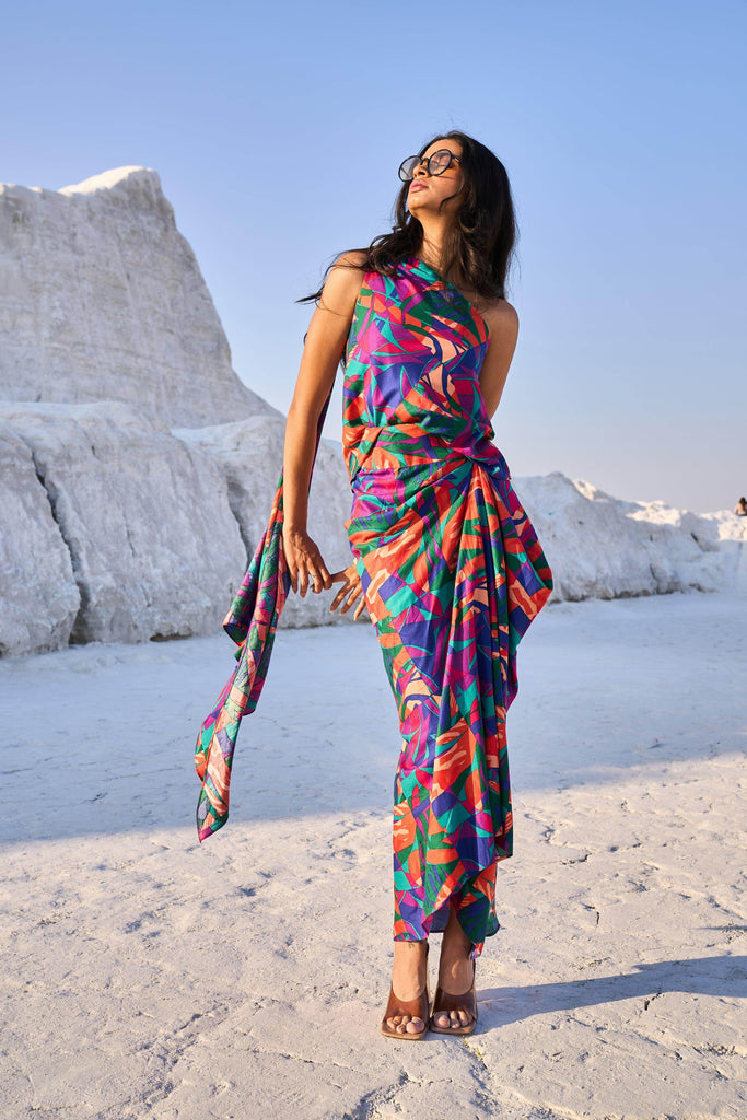 ABSTRACT PRINTED DRAPE SKIRT - dash and dot dash and dot