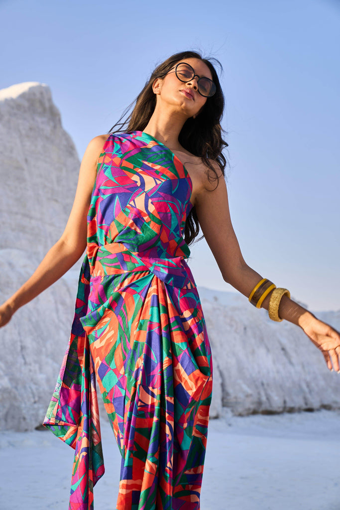 ABSTRACT PRINTED DRAPE SKIRT - dash and dot dash and dot
