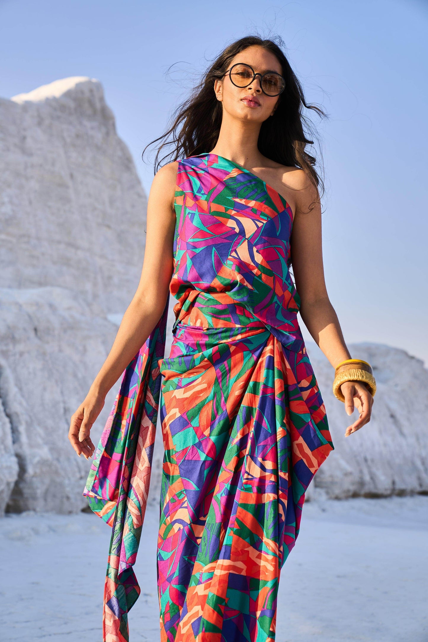 ABSTRACT PRINTED DRAPE SKIRT - dash and dot