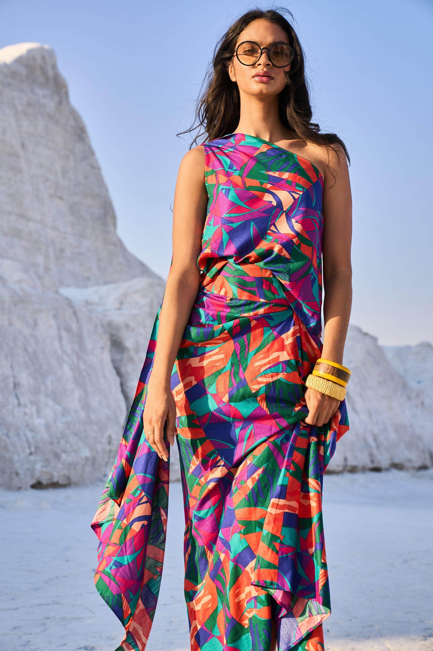 ABSTRACT PRINTED DRAPE SKIRT - dash and dot