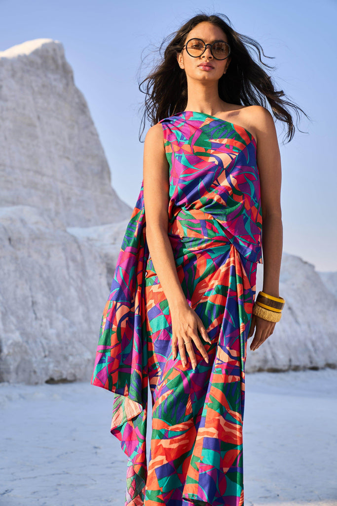 ABSTRACT PRINTED DRAPE SKIRT - dash and dot dash and dot