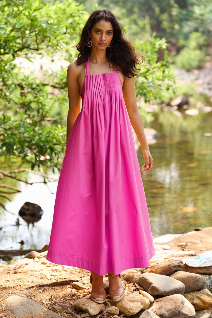 FUCHSIA POPLIN MIDI - dash and dot dash and dot