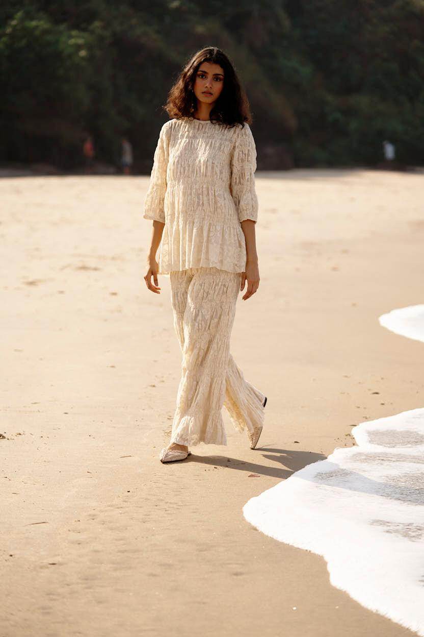 ALLOVER RUCHED LACE PANT SET - dash and dot