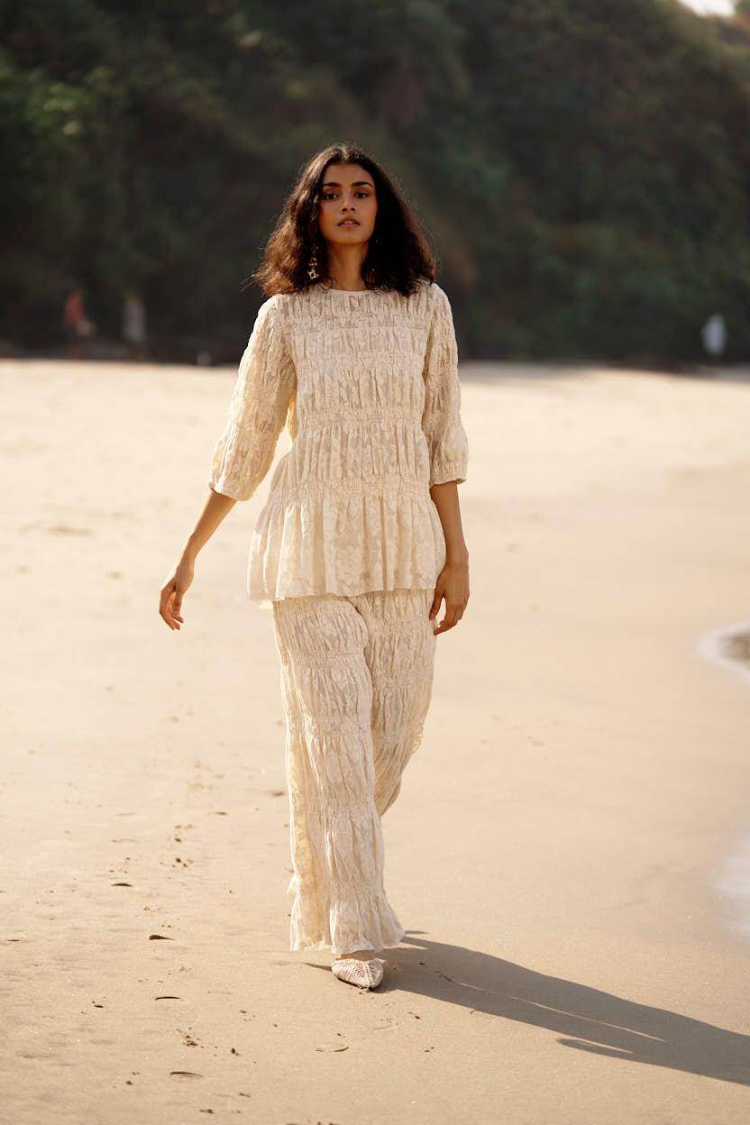 ALLOVER RUCHED LACE PANT SET - dash and dot