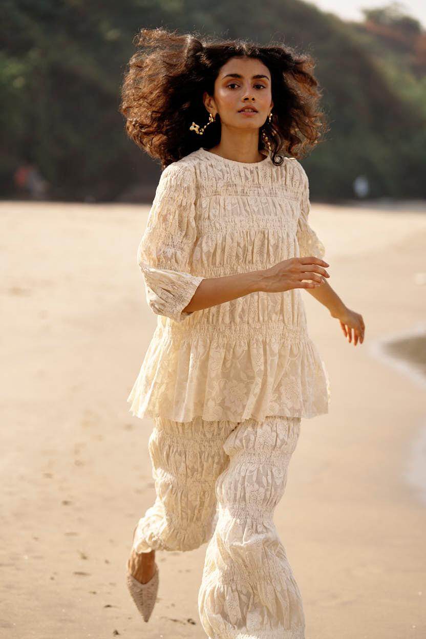 ALLOVER RUCHED LACE PANT SET - dash and dot