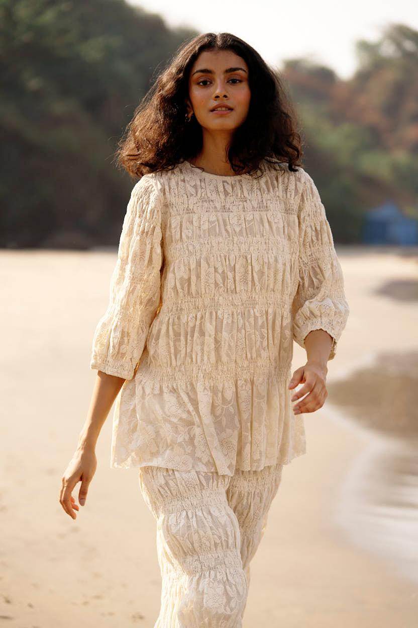 ALLOVER RUCHED LACE PANT SET - dash and dot