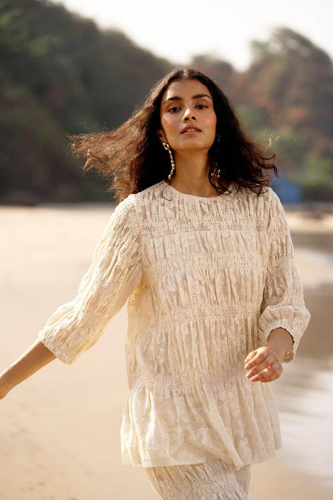 ALLOVER RUCHED LACE PANT SET - dash and dot dash and dot