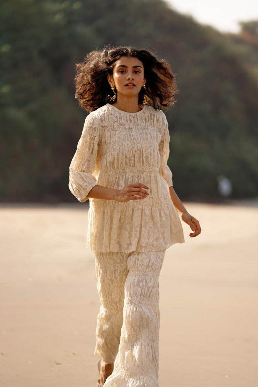 ALLOVER RUCHED LACE PANT SET - dash and dot