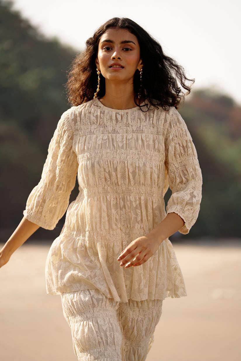 ALLOVER RUCHED LACE PANT SET - dash and dot