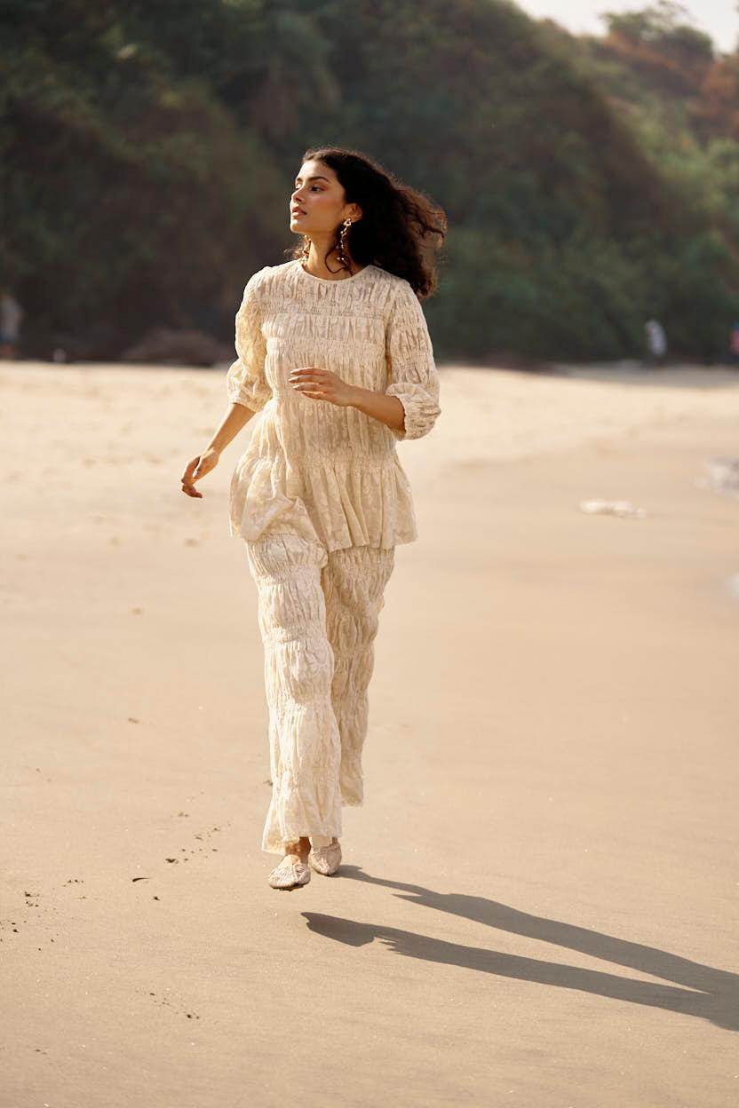 ALLOVER RUCHED LACE PANT SET - dash and dot