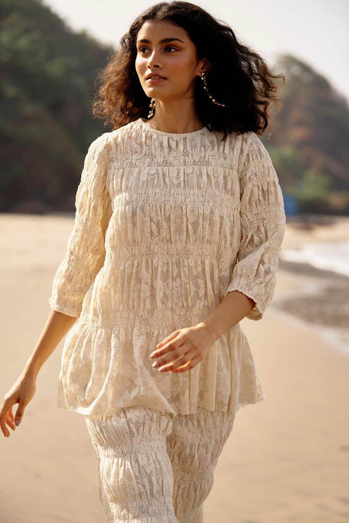 ALLOVER RUCHED LACE PANT SET - dash and dot dash and dot