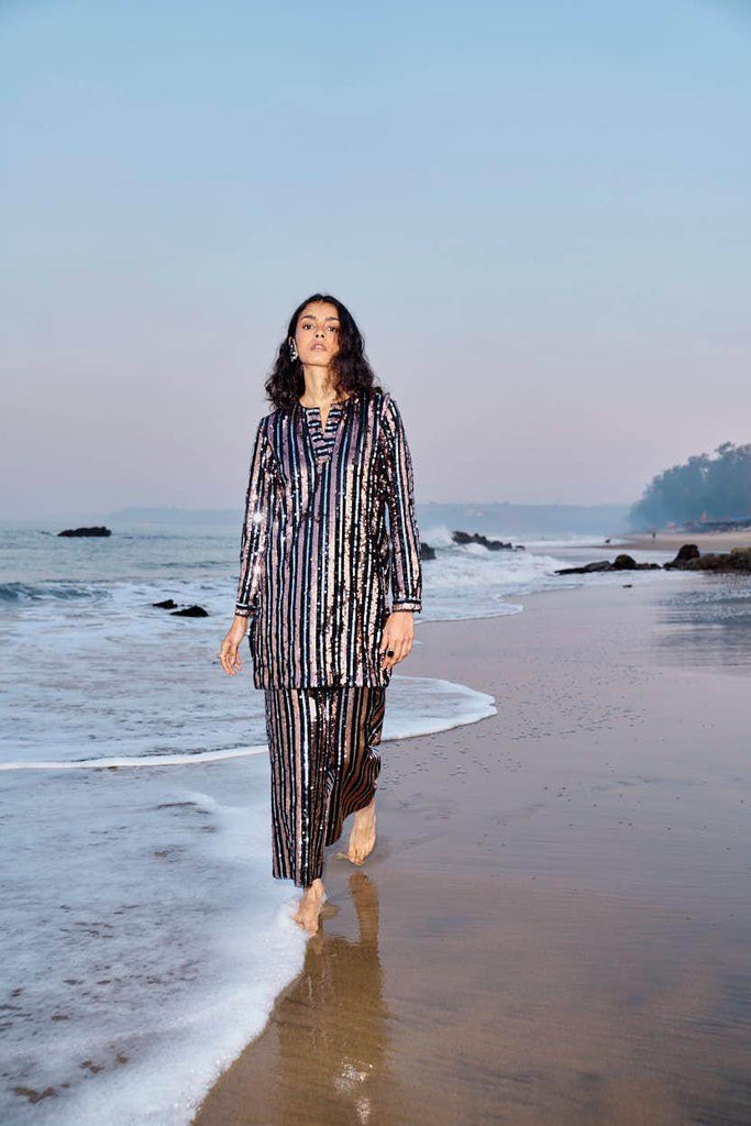 SEQUIN STRIPE LONG TOP - dash and dot dash and dot