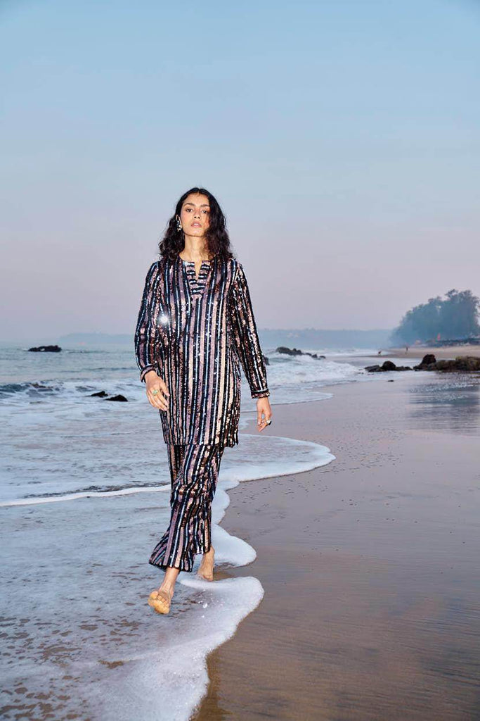 SEQUIN STRIPE LONG TOP - dash and dot dash and dot