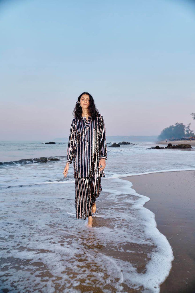 SEQUIN STRIPE LONG TOP - dash and dot dash and dot