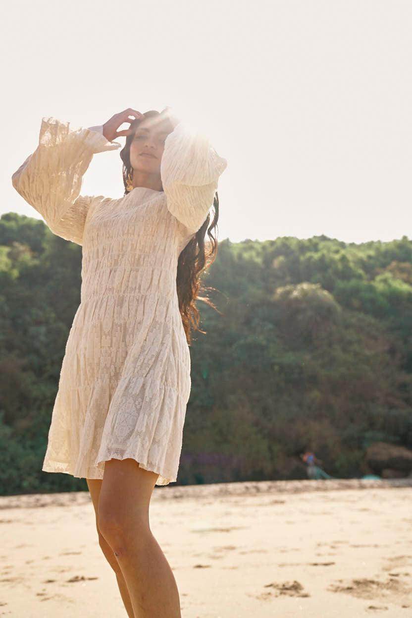 ALLOVER RUCHED LACE DRESS - dash and dot