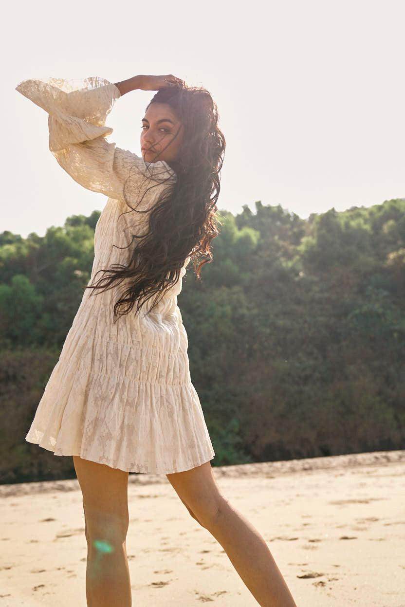 ALLOVER RUCHED LACE DRESS - dash and dot