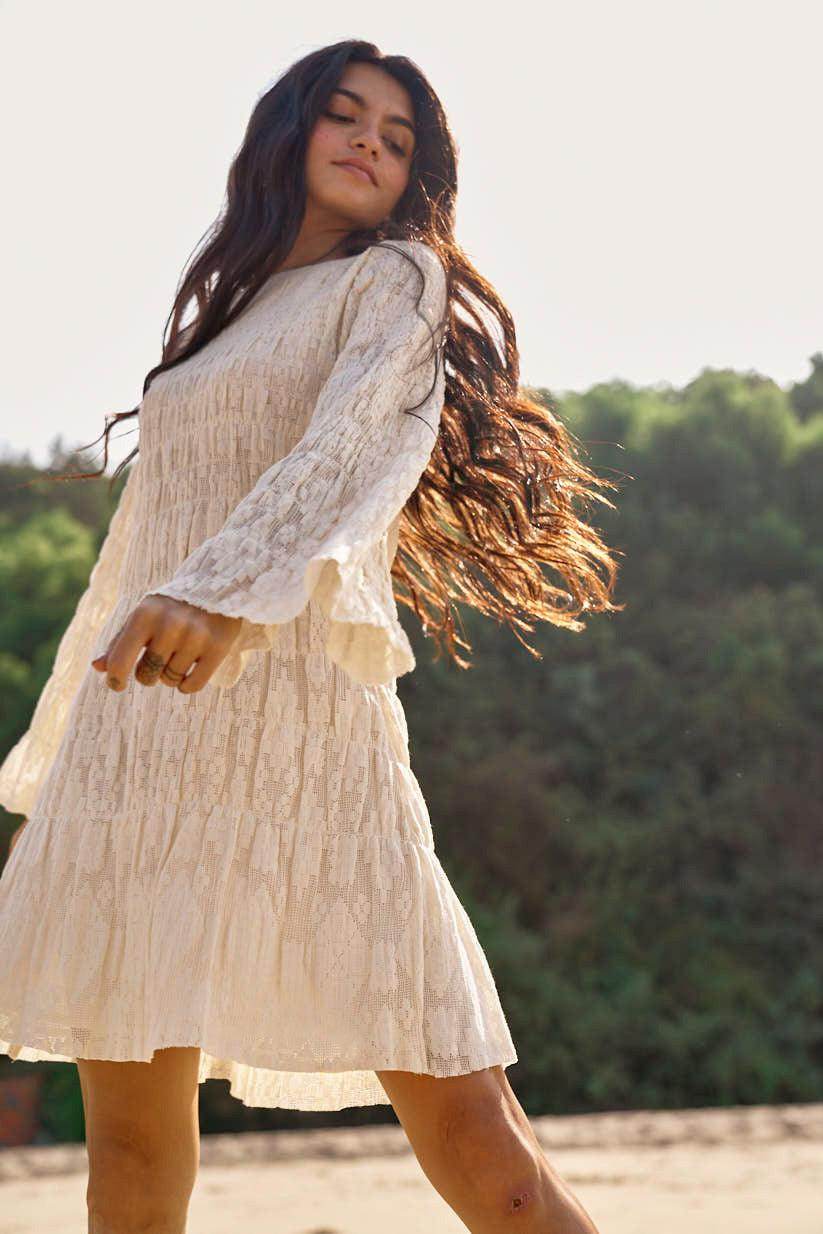 ALLOVER RUCHED LACE DRESS - dash and dot