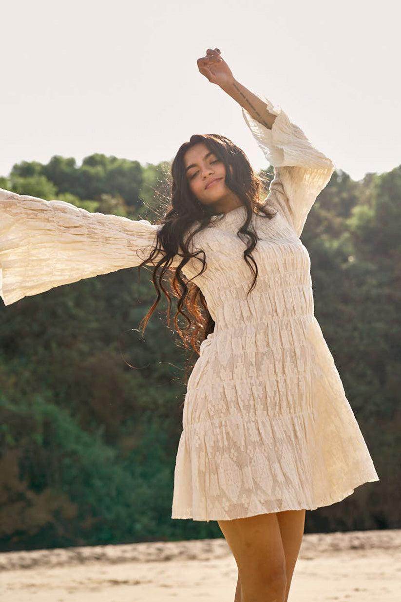 ALLOVER RUCHED LACE DRESS - dash and dot