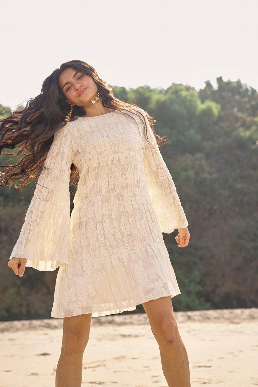 ALLOVER RUCHED LACE DRESS - dash and dot