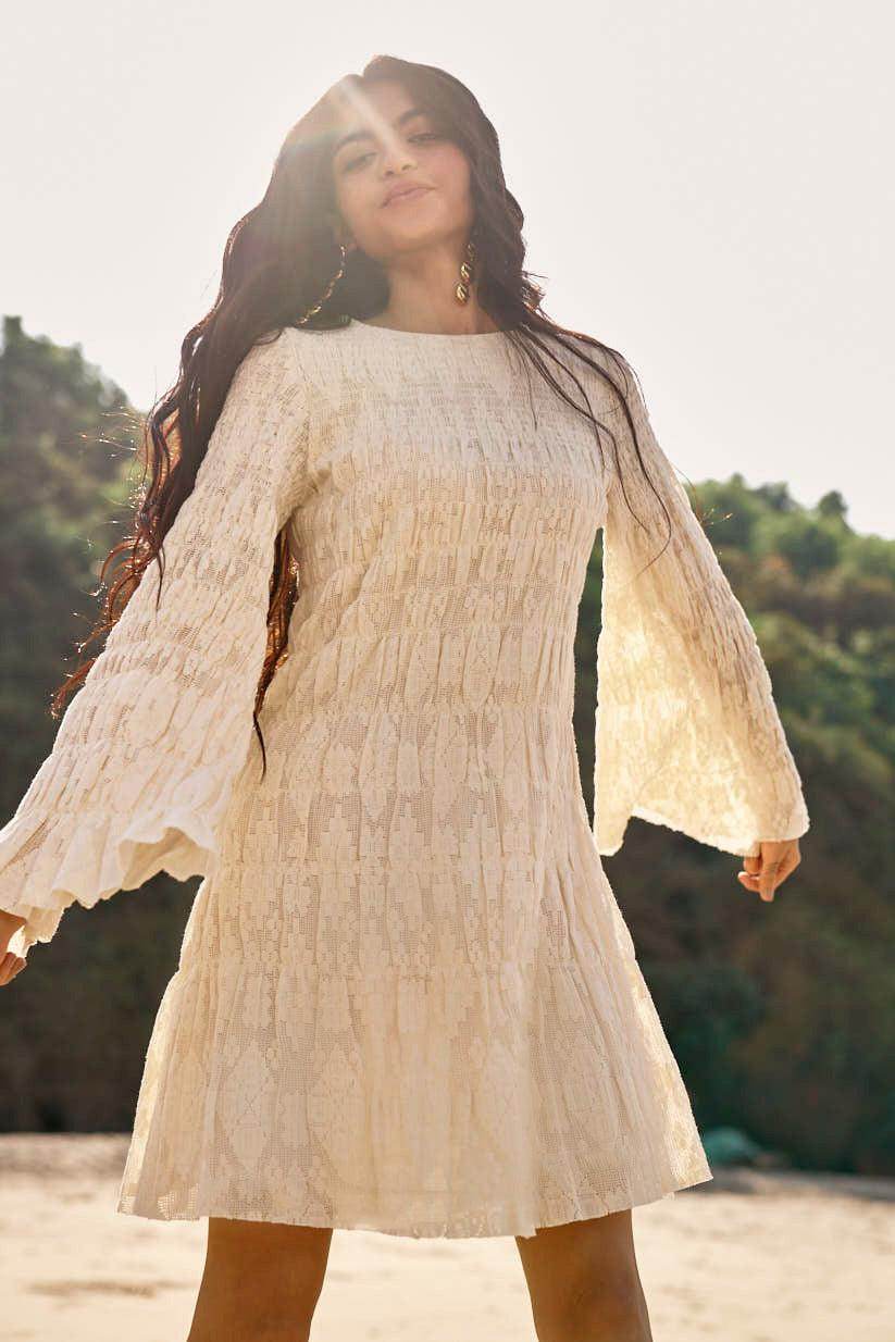 ALLOVER RUCHED LACE DRESS - dash and dot