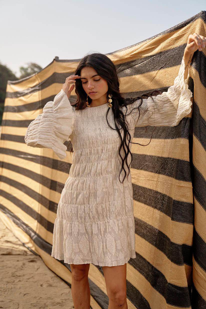 ALLOVER RUCHED LACE DRESS - dash and dot