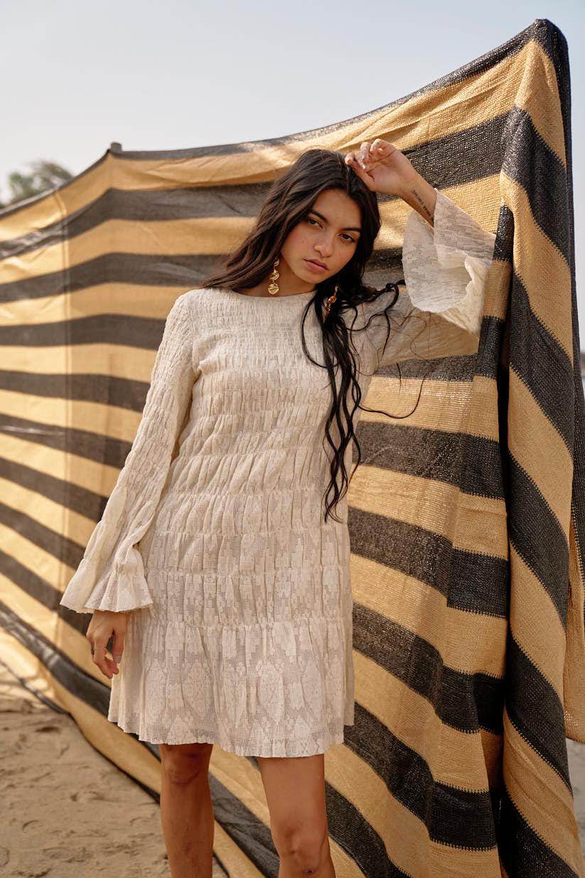 ALLOVER RUCHED LACE DRESS - dash and dot