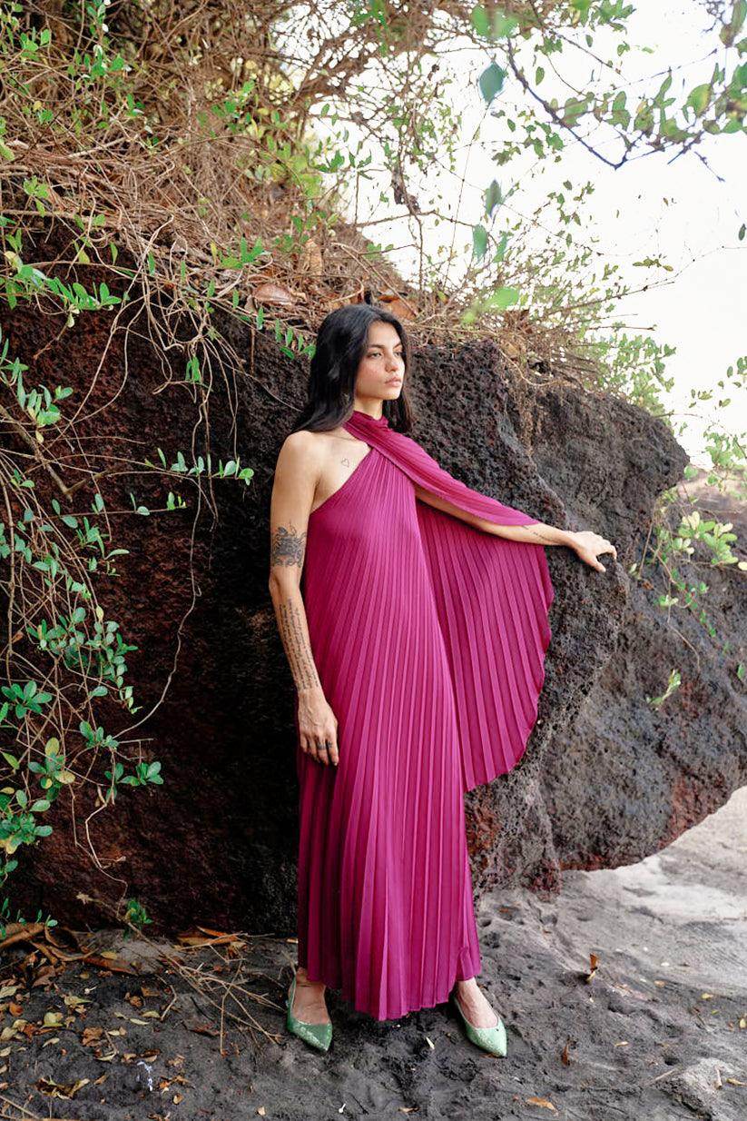 draped pleated dress Joelle Pleated Draped Gown Violet Isla / 10