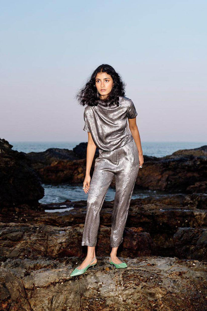 DRAPED LAMÉ TOP - dash and dot dash and dot