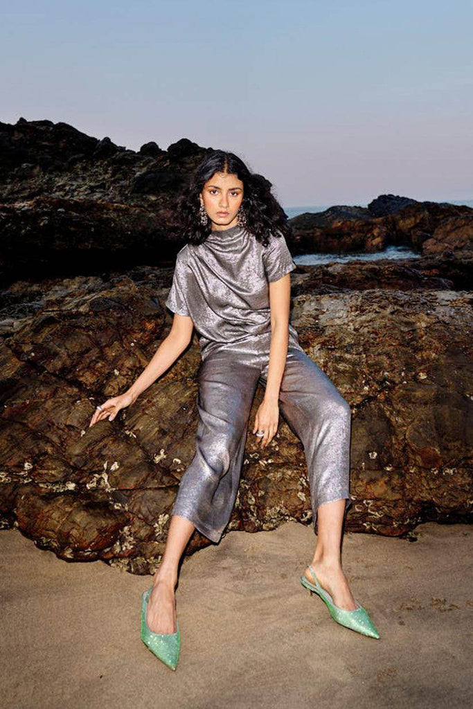 DRAPED LAMÉ TOP - dash and dot dash and dot