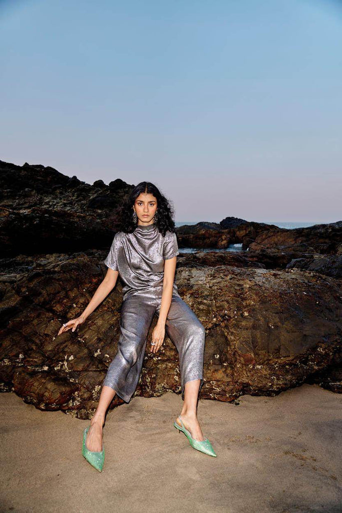 DRAPED LAMÉ TOP - dash and dot dash and dot