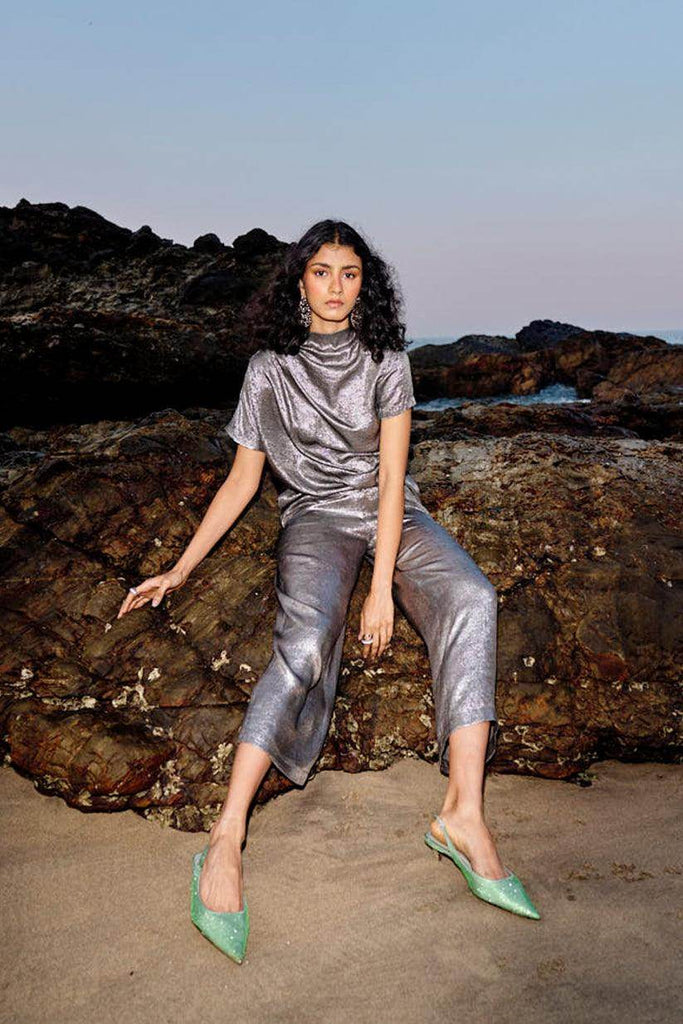 DRAPED LAMÉ TOP - dash and dot dash and dot