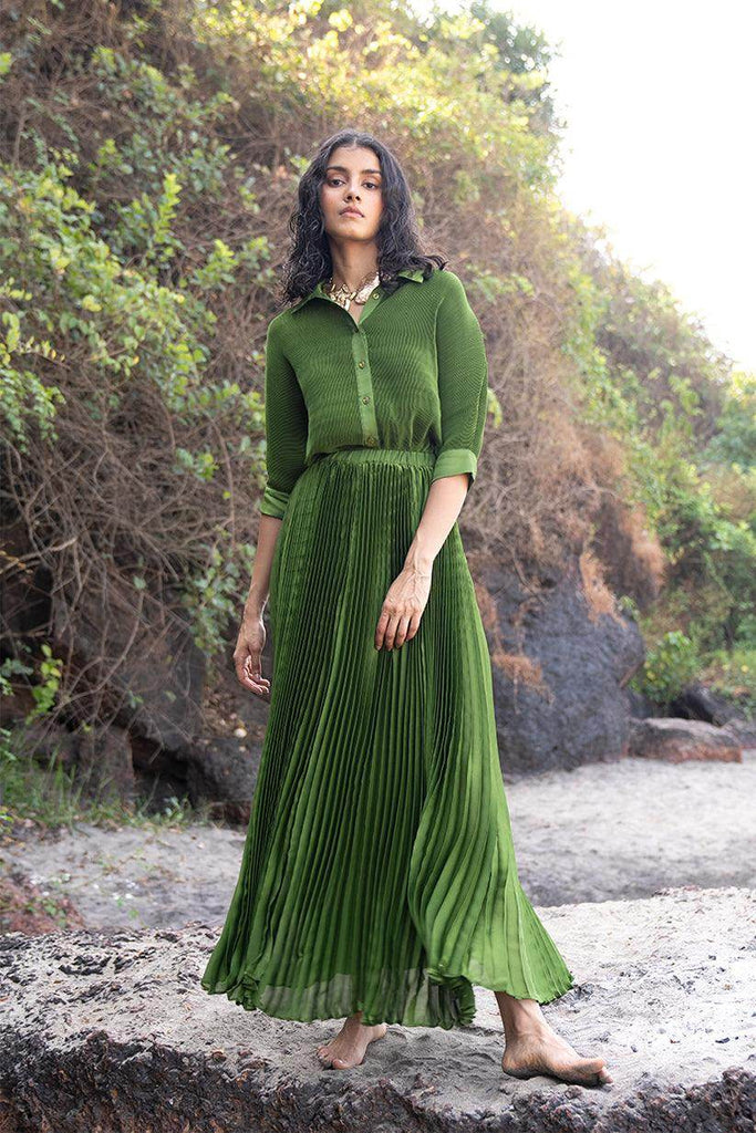 GREEN PLEATED SHIRT - dash and dot dash and dot