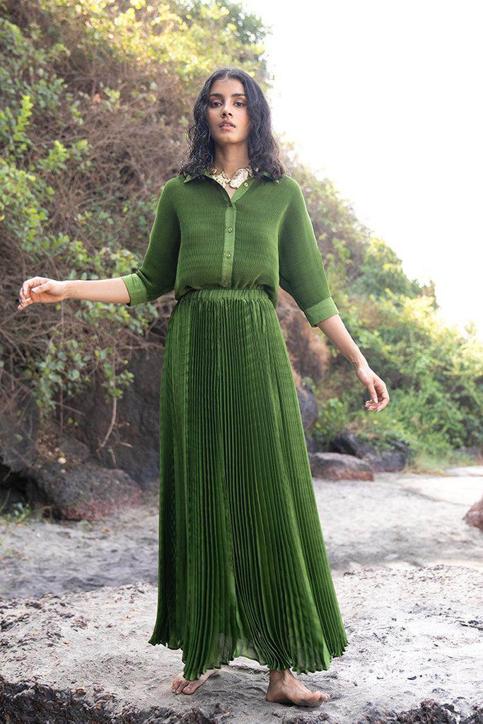 GREEN PLEATED SHIRT - dash and dot dash and dot