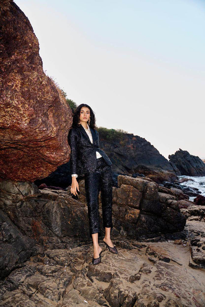 BLACK BROCADE SUIT - dash and dot dash and dot