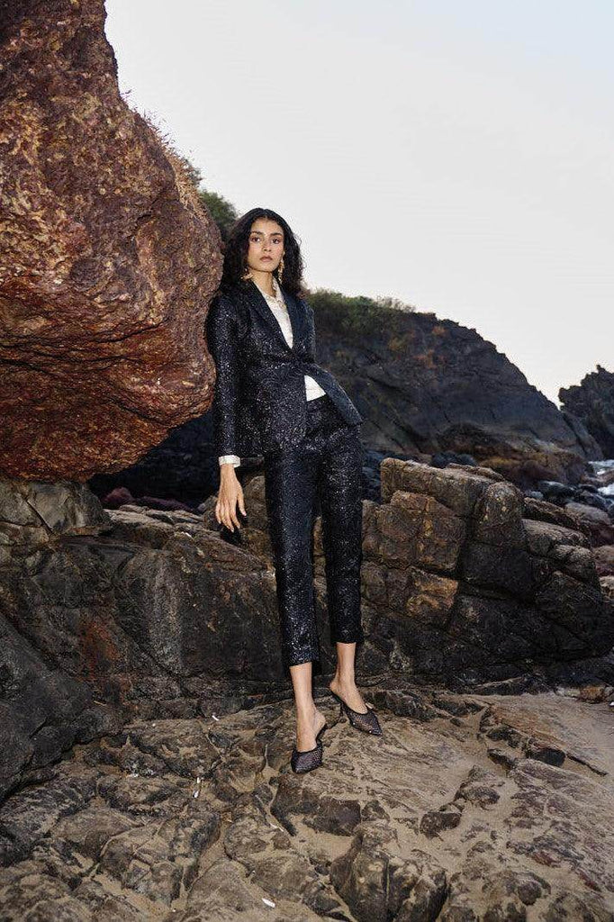 BLACK BROCADE PANT - dash and dot dash and dot