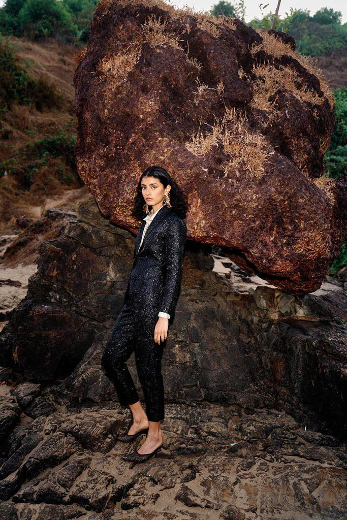 BLACK BROCADE BLAZER - dash and dot dash and dot