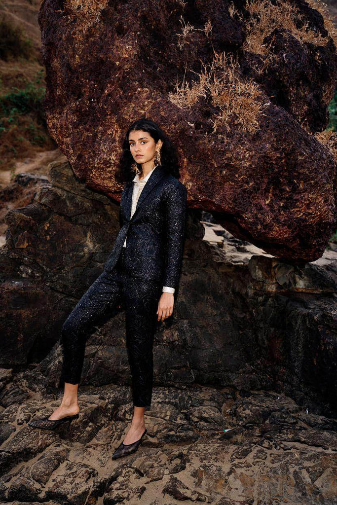 BLACK BROCADE SUIT - dash and dot dash and dot