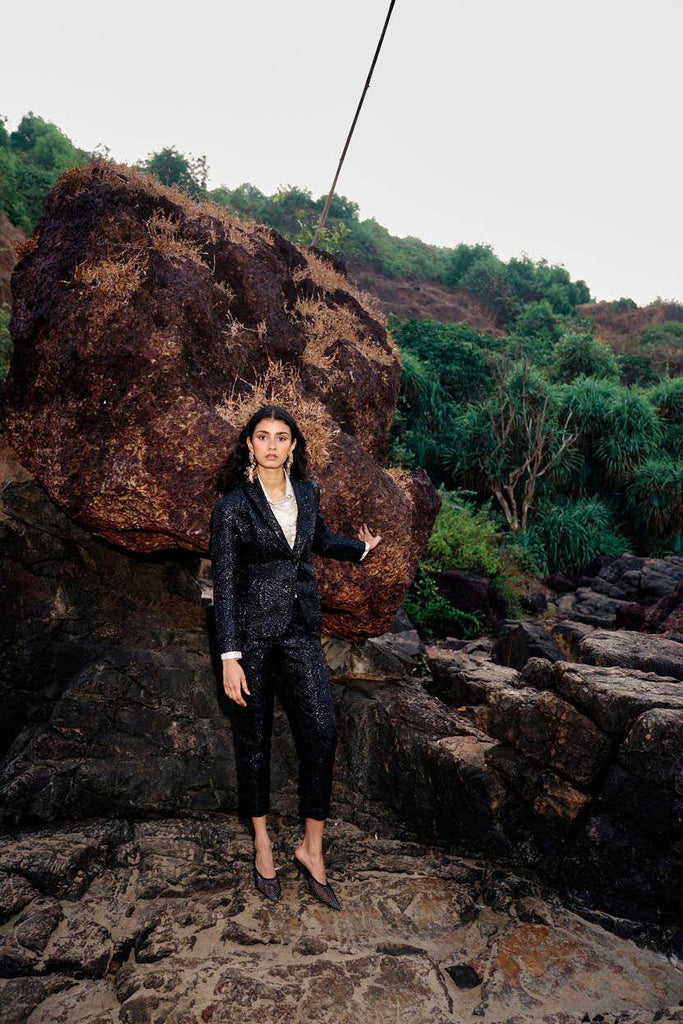 BLACK BROCADE SUIT - dash and dot dash and dot