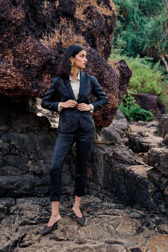 BLACK BROCADE PANT - dash and dot dash and dot