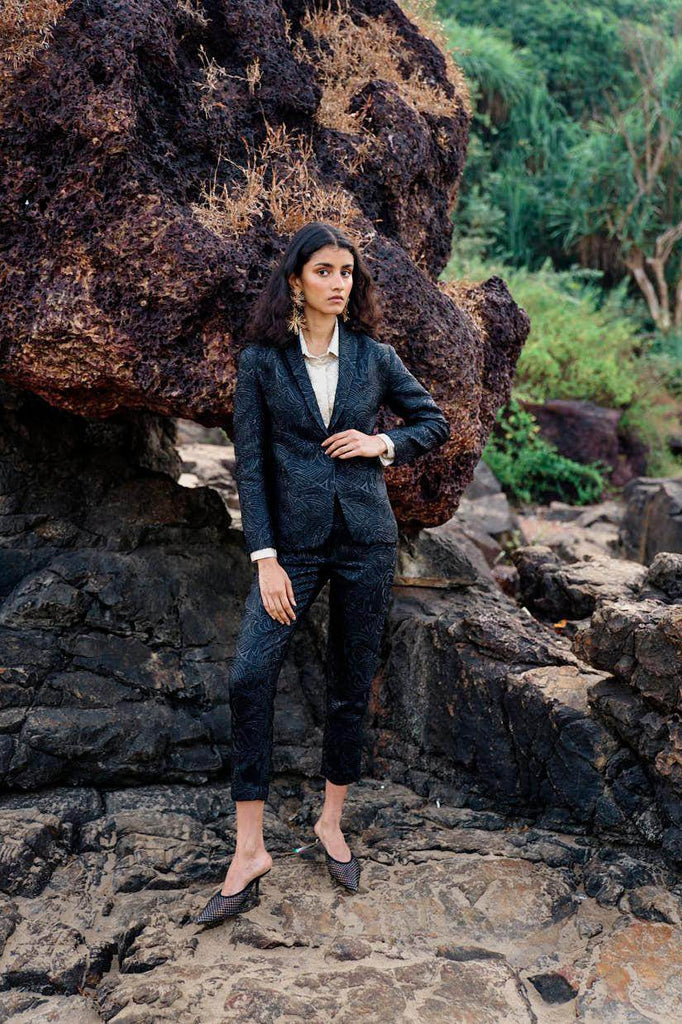 BLACK BROCADE PANT - dash and dot dash and dot