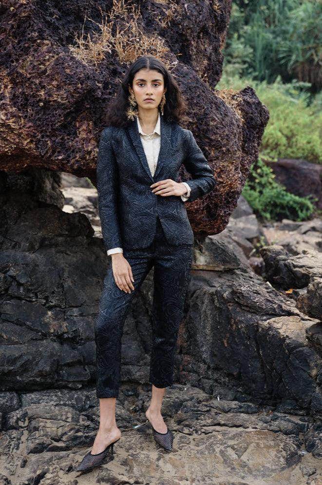 BLACK BROCADE SUIT - dash and dot dash and dot