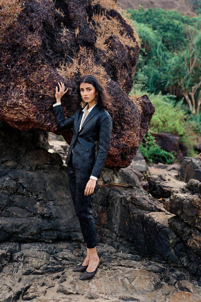 BLACK BROCADE PANT - dash and dot dash and dot