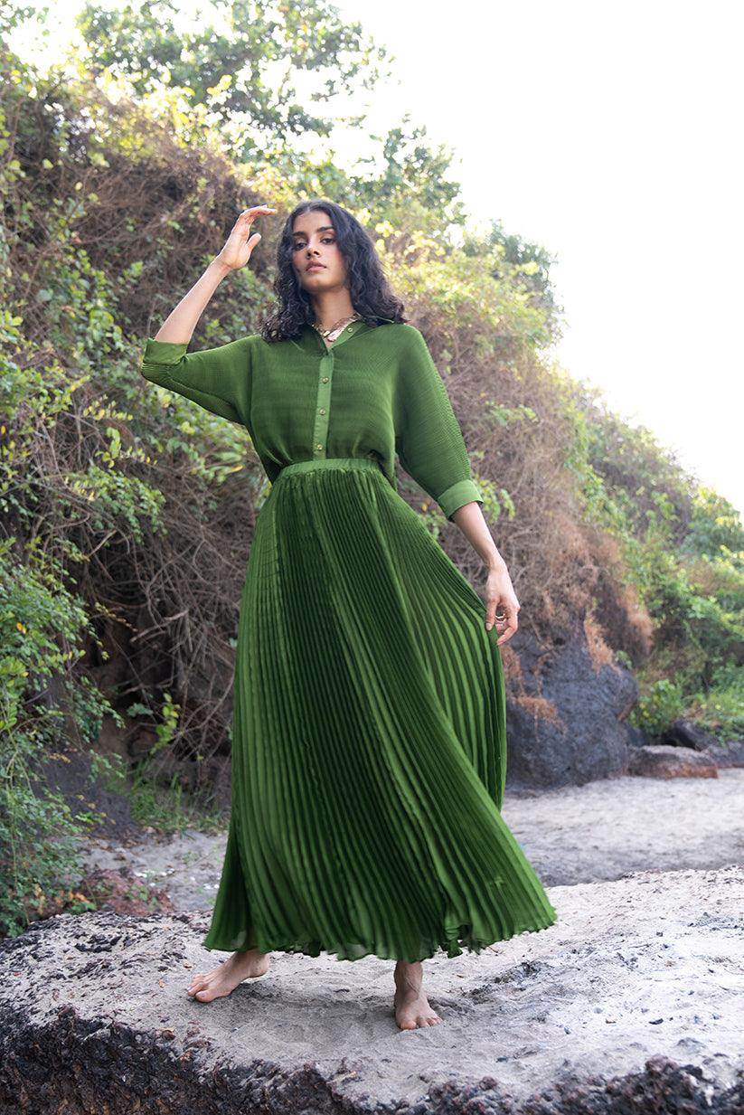 green pleated shirt dress Phase eight