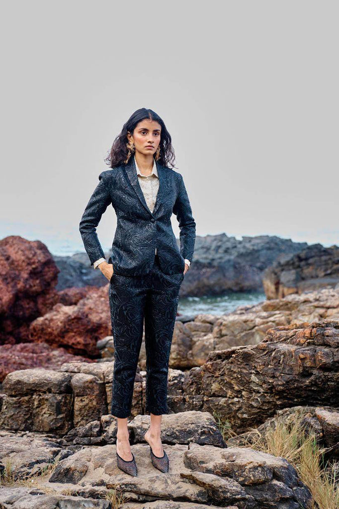 BLACK BROCADE SUIT - dash and dot dash and dot