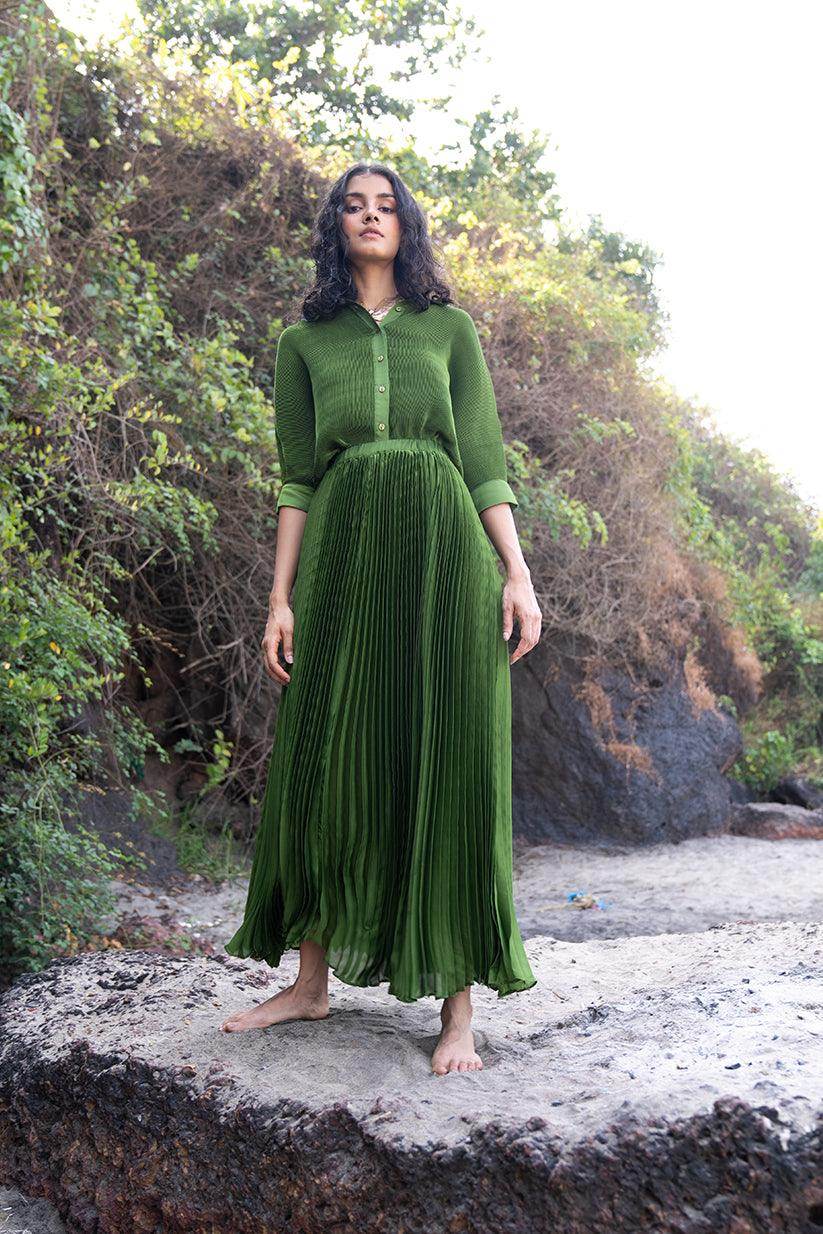 Green Pleated Skirt Set