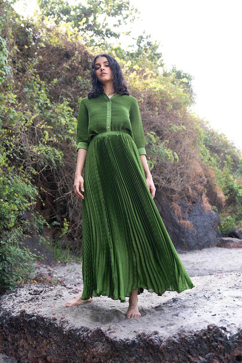 GREEN PLEATED SKIRT
