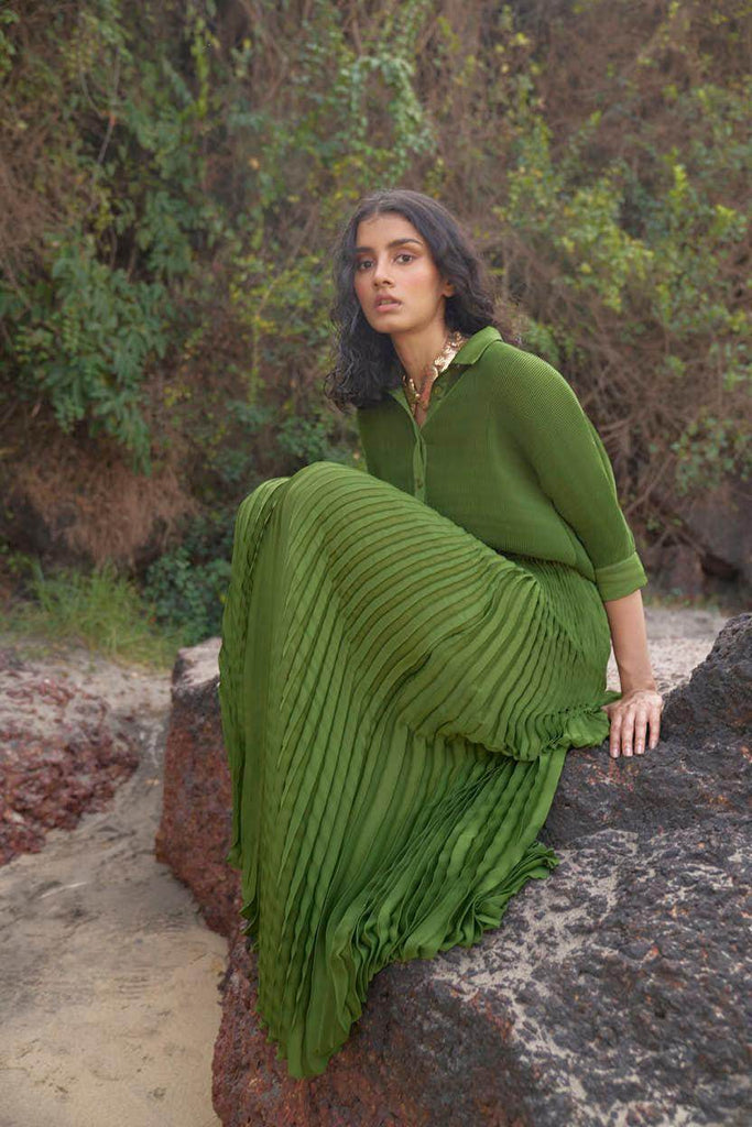 GREEN PLEATED SKIRT SET - dash and dot dash and dot