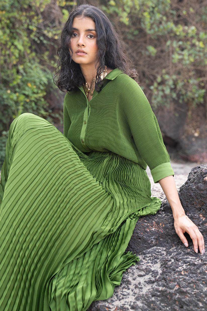 GREEN PLEATED SKIRT SET - dash and dot dash and dot