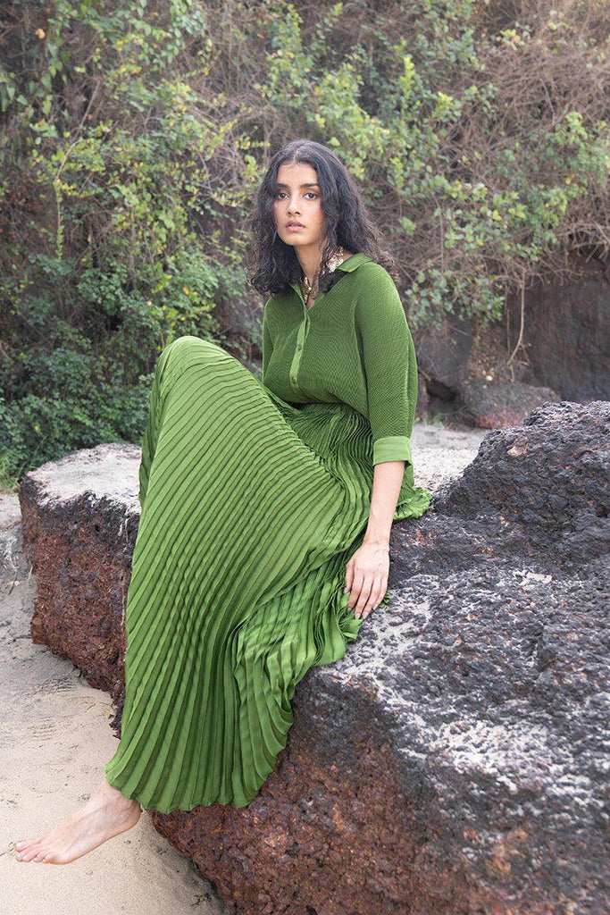 GREEN PLEATED SKIRT SET - dash and dot dash and dot